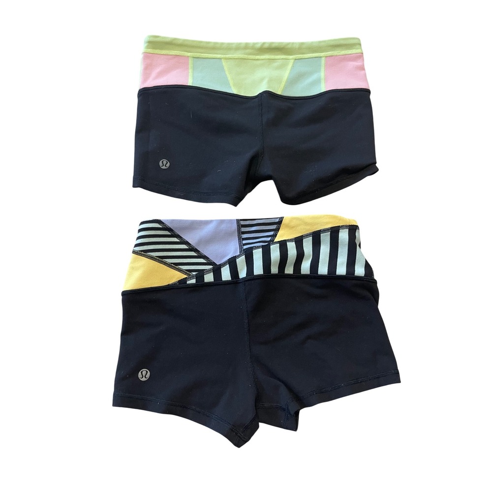 Lot of 2 Lululemon Vintage Athletic Shorts Black Colorblock Striped Size 4